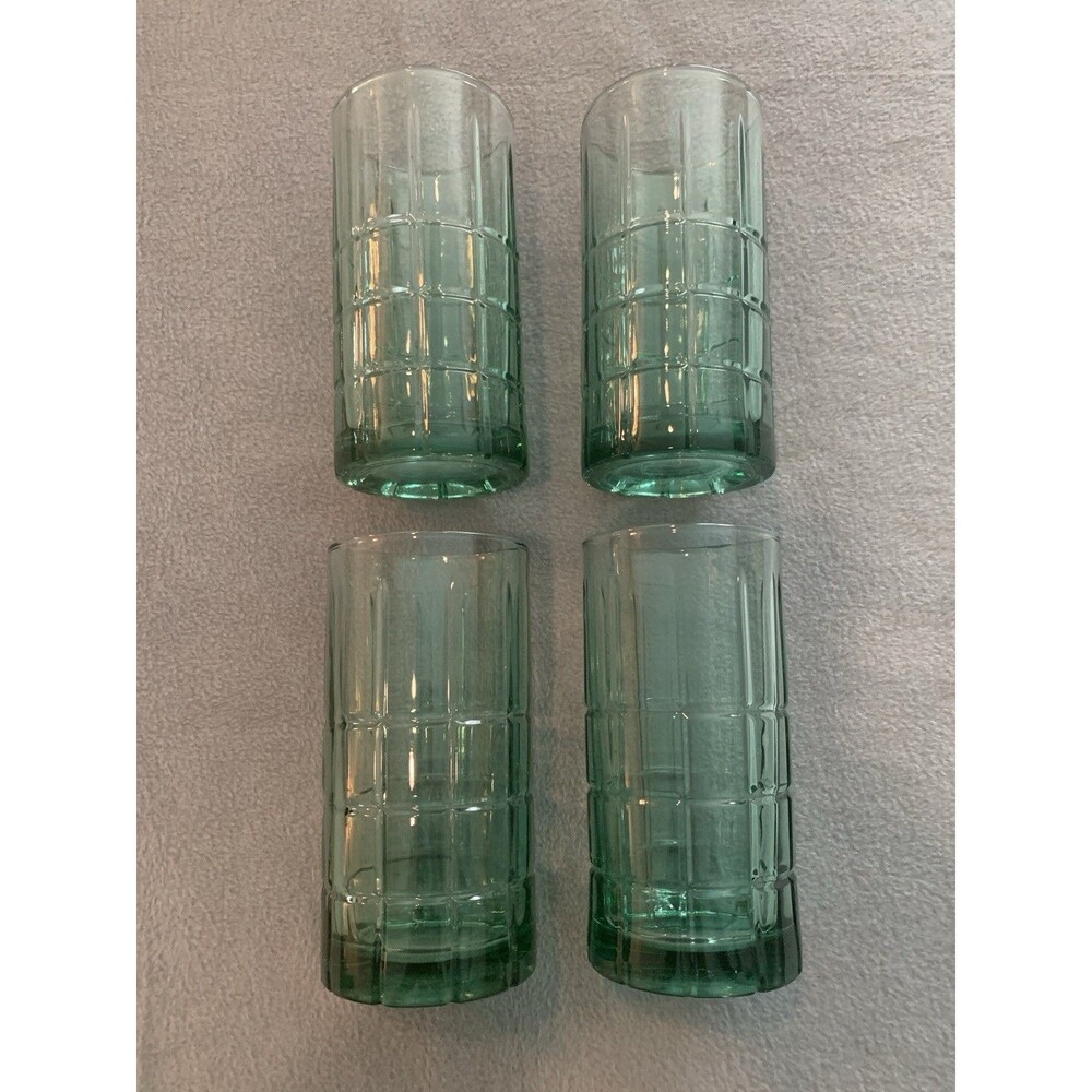Vintage Anchor Hocking Tartan Green Drinking Glasses Set of 4 16oz Ice Tea